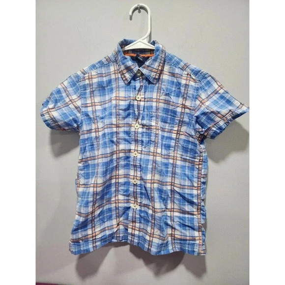 Gap kids boys size Small 6-7 blue & orange short sleeve button up shirt - Picture 1 of 4
